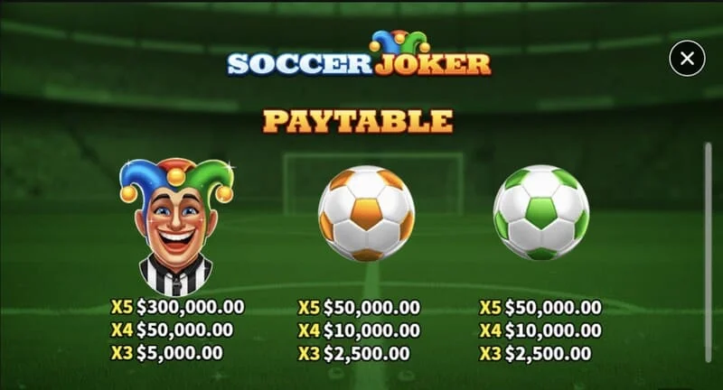 Soccer Joker – išmokėjimų lentelė, pirmas puslapis